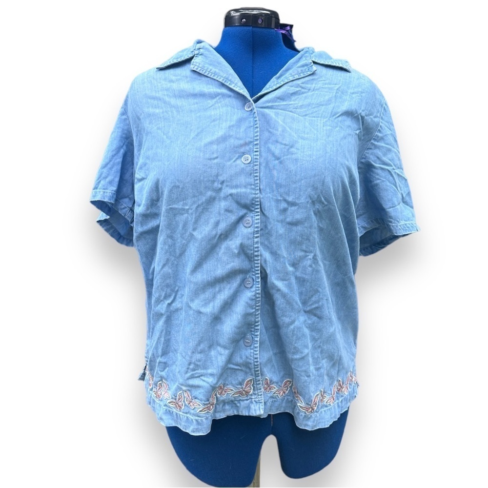 Vintage JM Collection Butterfly Embroidered Chambray Shirt Women’s Plus Size 16W